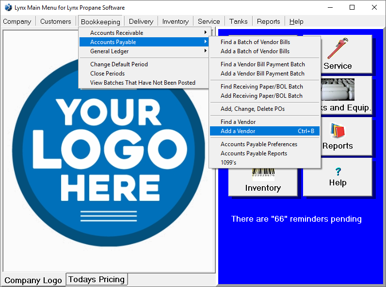 menu option to add a vendor