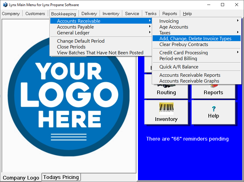 add change delete invoice types menu option