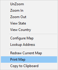 screenshot of print map menu option