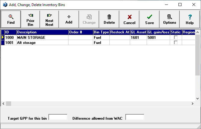 Add, Change, Delete Inventory Bins