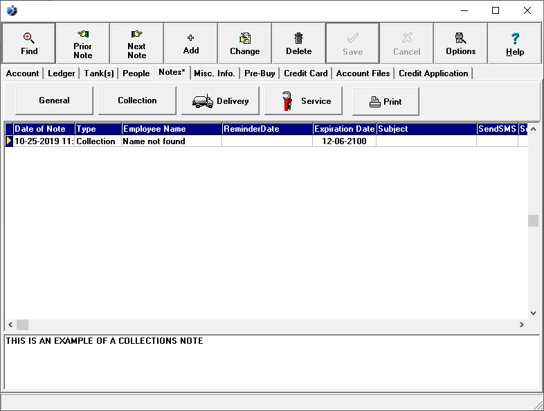 screenshot of collection note
