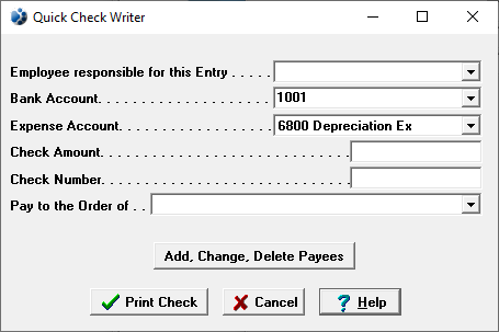 Screenshot of the Quick Check Writer window