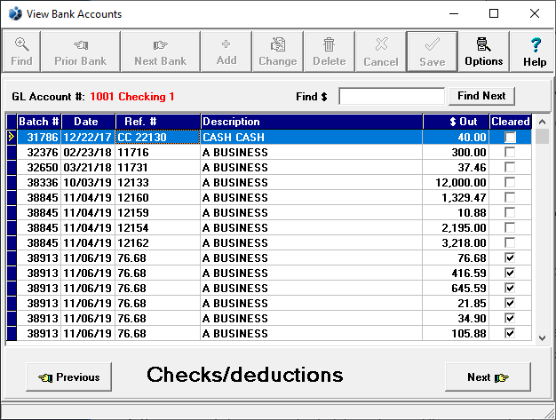 Bank Account Credits/Deposits